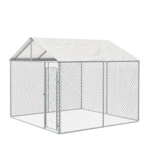 10’ x 10’ Outdoor Dog Kennel Playpen w/Cover, Outdoor Dog Runner, Pet Exercise House, Lockable Gate, 6’ Chain-Link Fence, TMG-DCP1010