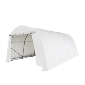 12’ x 20’ Car Shelter w/Rounded Roof & Heavy-Duty 11 OZ PE Fabric Cover, Galvanized Steel Frame, Fabric front roll-up door, TMG-ST1220R