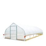 12’ x 30’ Tunnel Greenhouse Grow Tent w/6 Mil Clear EVA Plastic Film, Cold Frame, Hand Crank Roll-Up Sides, Peak Ceiling Roof, TMG-GH1230