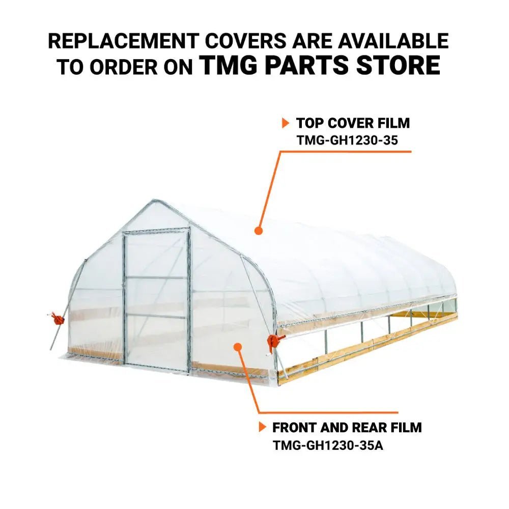 12’ x 30’ Tunnel Greenhouse Grow Tent w/6 Mil Clear EVA Plastic Film, Cold Frame, Hand Crank Roll-Up Sides, Peak Ceiling Roof, TMG-GH1230 - Image 3