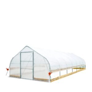 12’ x 30’ Tunnel Greenhouse Grow Tent w/6 Mil Clear EVA Plastic Film, Cold Frame, Hand Crank Roll-Up Sides, Peak Ceiling Roof, TMG-GH1230