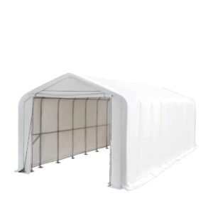 18’ x 45’ RV/Motorhome Storage Shelter, 17 oz PVC Fabric Cover, Front Roll-Up Door, Enclosed Rear Wall, 3-Layer Galvanized Steel Frame, 13’ Straight Sidewalls, TMG-ST1845