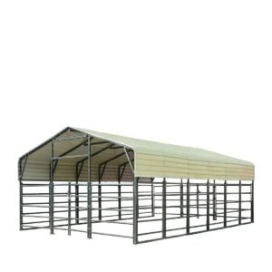 20’ x 30’ Livestock Corral Panel Metal Shed, 7’ Sidewall Height, 5’ Corral Panel Height, 600 Sq-Ft, 27 GA Corrugated Panels, TMG-MS2030LC