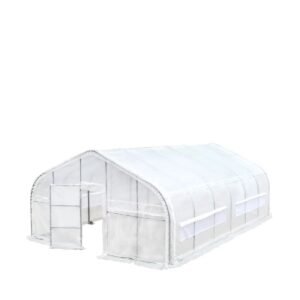 20’ x 30’ Tunnel Greenhouse Grow Tent w/12 Mil Ripstop Leno Mesh Cover, Cold Frame, Roll-up Windows, Peak Ceiling Roof, TMG-GH2030