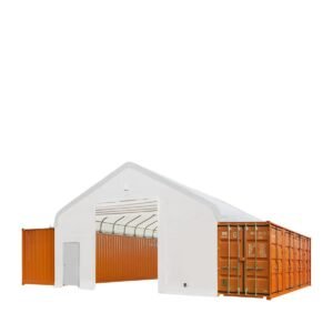30' x 40' Container Peak Roof Shelter Pro Series with Heavy Duty 17 oz PVC Cover, Fully Enclosed front and back endwalls, TMG-ST3041CG