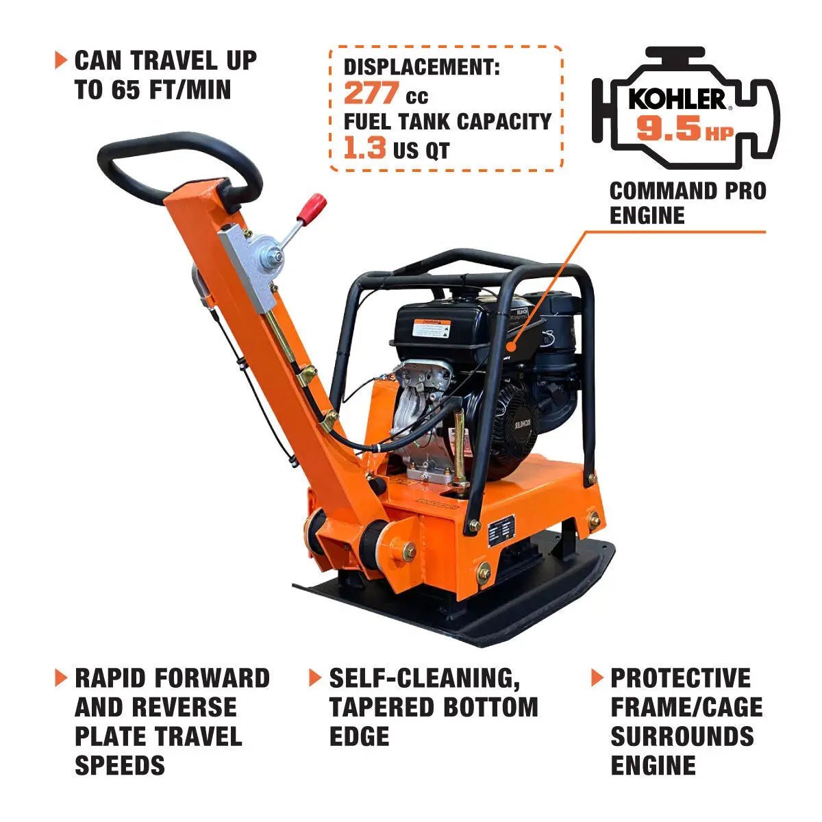 6800-lb Reversible Vibratory Plate Compactor, 9.5 HP Kohler Command Pro Engine, TMG-PC160K - Image 4