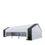 80’ x 33’ Dual Truss Storage Shelter Workshop, (3) 19’ Wide Drive-Through Openings, Scaffolding-Style Door Frame Support, TMG-DT3380