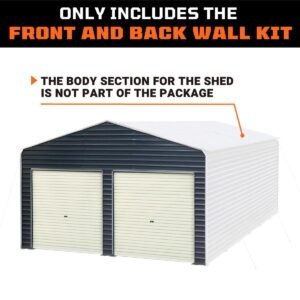 Metal Shed Carport Add-On Package Kit For TMG-MSC2020F And TMG-MSC2030F , Front Wall w/Roll Up Doors & Back Wall, TMG-MSC20-RD12