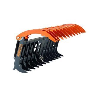 Skid Steer Skeleton Root Rake Grapple, 2600 LB Grapple Capacity, Twin Cylinders, 7" Tine Spacing, TMG-SRR72