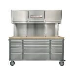 Stainless Steel 72" Rolling Workbench Cabinet Combo, 15 Lockable Drawers, Wall-Mounted Cabinets, Pegboard, Adjustable Shelving, TMG-WBC72S