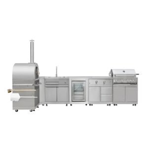 TMG Living Kitchen Pro Series 7-Piece Stainless Steel Modular Outdoor Kitchen Suite Set, 35" Refrigerator Cabinet, 32" BBQ, 4-Burner Gas Grill, Sink, Side Burner, Corner Cabinet, Pizza Oven, TMG-LKS12