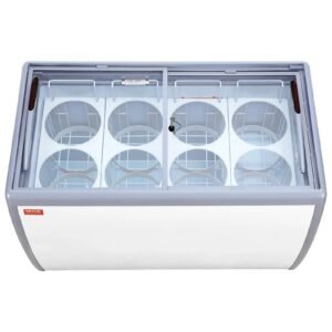 13.1 Cu.ft Commercial Ice Cream Display Case, Mobile Chest Freezer, 8 Tubs, Sliding Glass Doors, Locking Casters, DOBA-ICD13