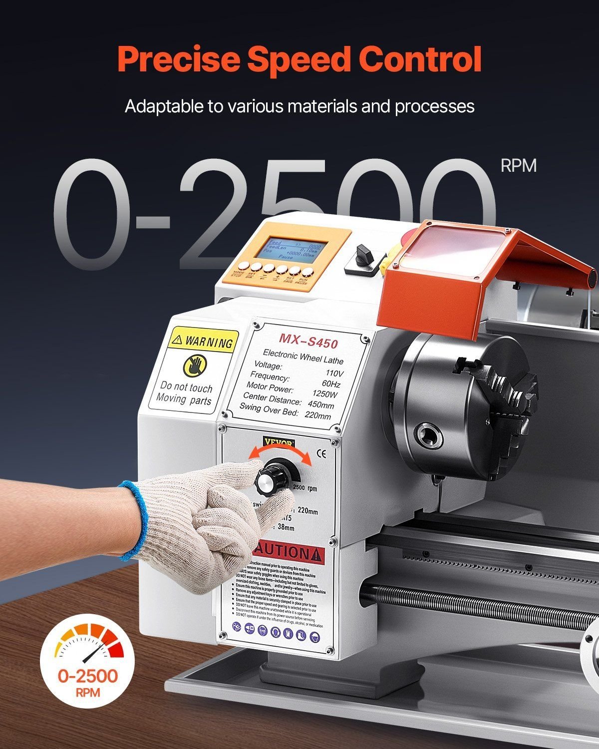 8.7" x 18" Metal Lathe Machine, 1250W Brushless Motor, 0–2500 RPM Variable Speed, Automatic Feed Bench Lathe, DOBA-ML8718 - Image 2