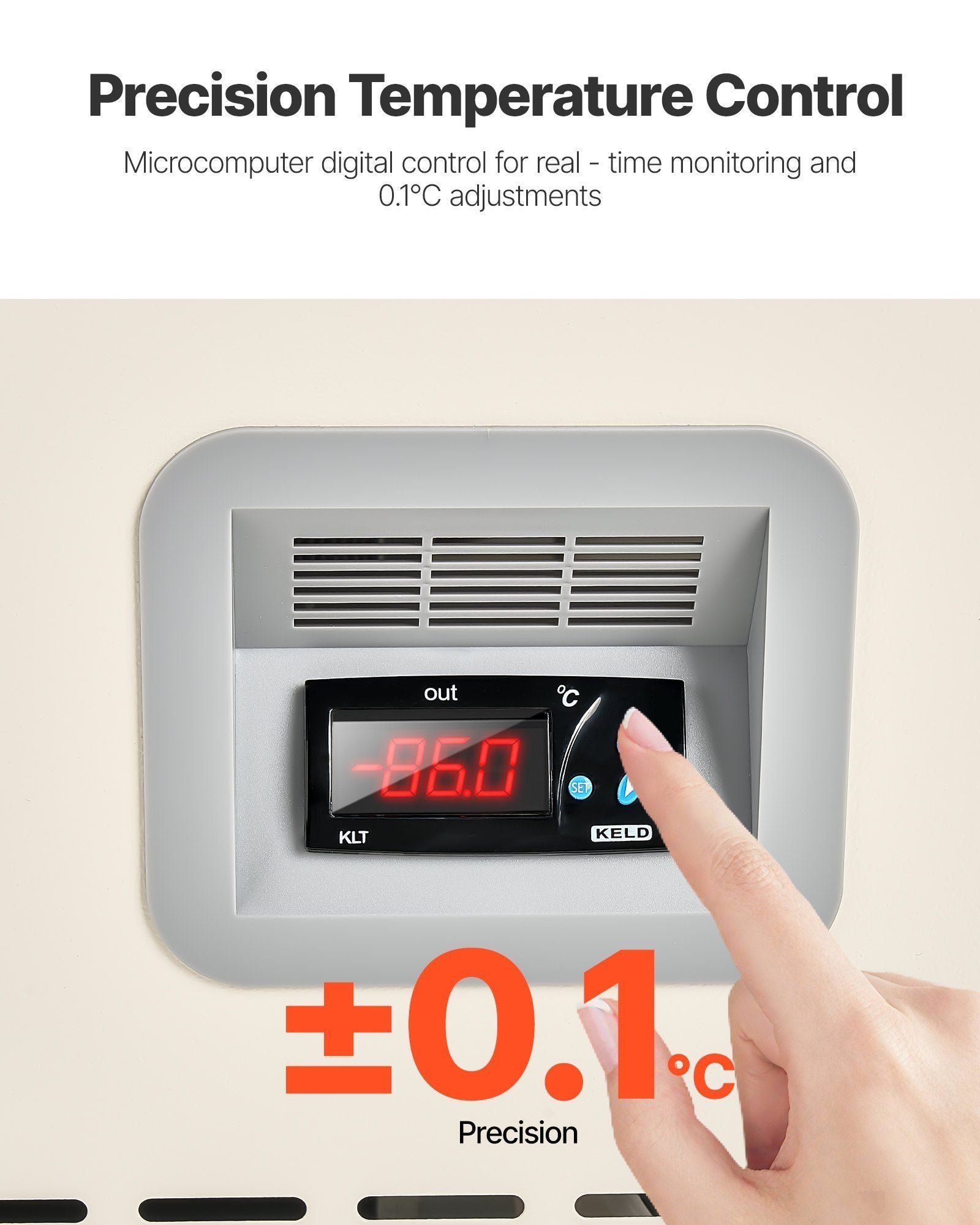 Ultra Low Temperature Freezer, 58 L, −40°F to −123°F Adjustable Temp Range, with Rollers and Digital Display, 304 Stainless Steel Liner, Low Temperature Lab Freezer for Laboratory Samples Storage - Image 4