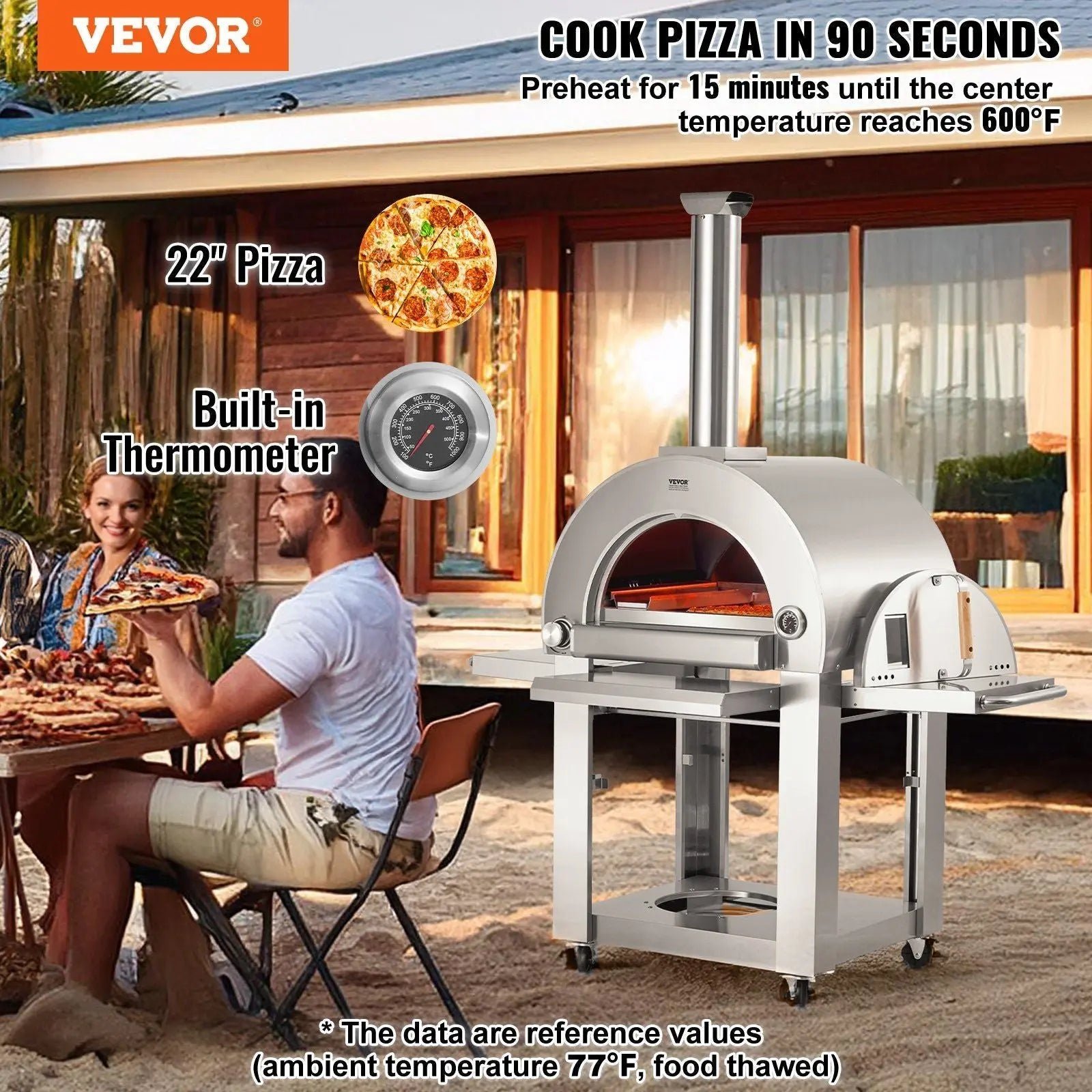 22" Outdoor Pizza Oven, Portable Pellet/Gas Powered, Casters for Easy Mobility, Ideal for Camping, DOBA-PO22 - Image 3