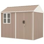 8' x 6' Metal Garden Storage Shed, Extra Large Tool Storage, Doors, Window, and Air Vents, Brown, DOBA-MS86